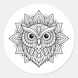Mandala Owl Head Line Art ラウンドシール