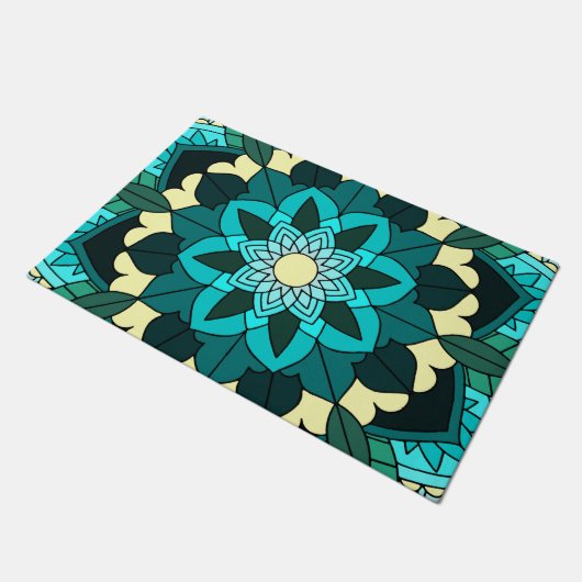 Mandala Pattern 02 in aqua Door Mat ドアマット (アングル)