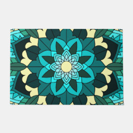 Mandala Pattern 02 in aqua Door Mat ドアマット