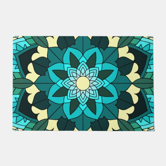 Mandala Pattern 02 in aqua Door Mat ドアマット (正面)