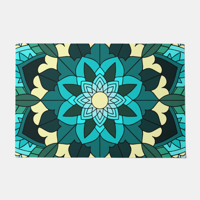 Mandala Pattern 02 in aqua Door Mat ドアマット (正面)