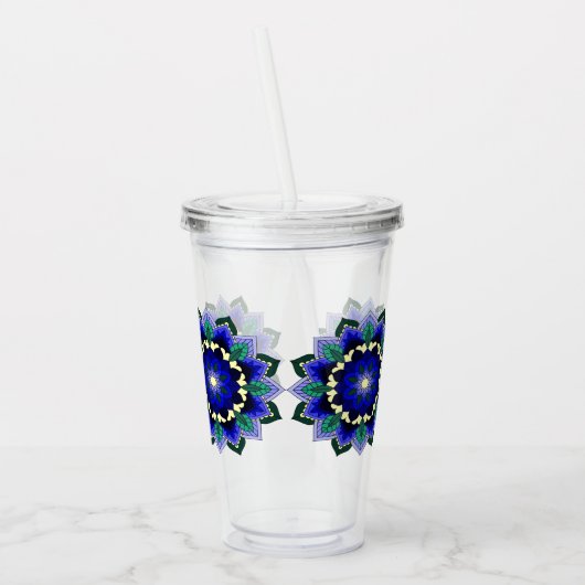 Mandala Pattern 02 in dark blue アクリルタンブラー (左)