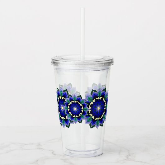 Mandala Pattern 02 in dark blue Acrylic Tumbler アクリルタンブラー (正面)