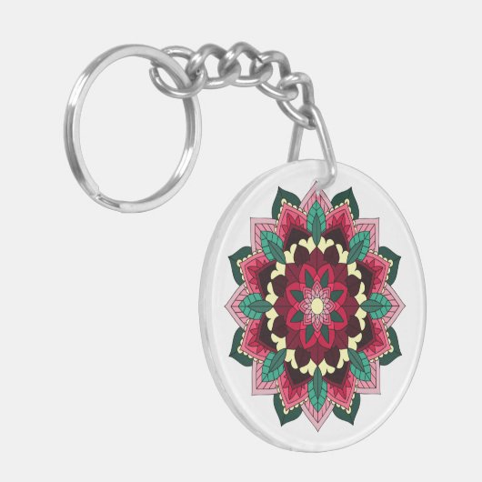 Mandala Pattern 02 in deep pink キーホルダー (正面左)