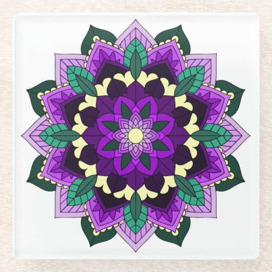 Mandala Pattern 02 in purple ガラスコースター (正面)