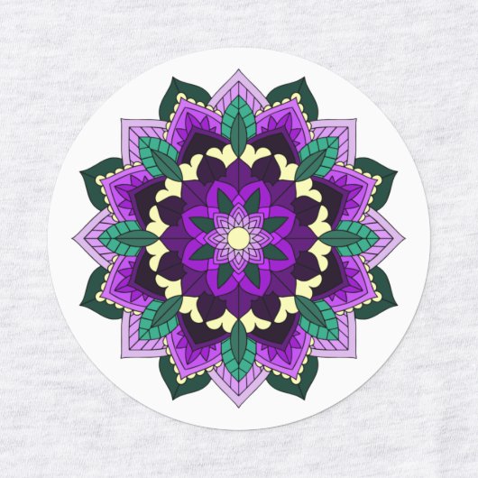 Mandala Pattern 02 in purple, pink, blue & yellow ラベル (デザイン1)