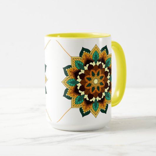 Mandala Pattern 02 in yellow & tan Mug マグカップ (正面右)