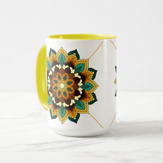 Mandala Pattern 02 in yellow & tan Mug マグカップ (正面左)