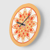 Mandala pattern in coral, orange and gold ラージ壁時計 (傾斜)