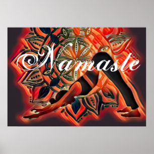 Mandala Red, Black, Brown Yoga Meditation Namaste ポスター