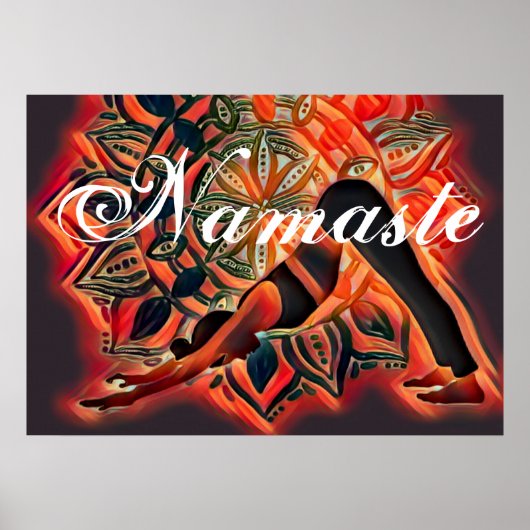 Mandala Red, Black, Brown Yoga Meditation Namaste ポスター (正面)