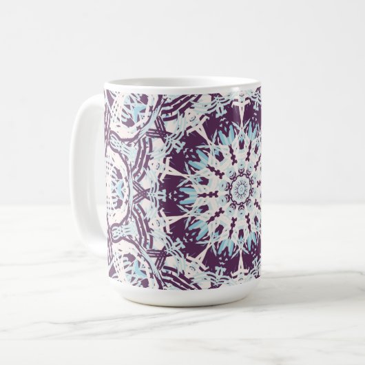 Mandala Spiritual Kaleidoscope Blue Purple White.  コーヒーマグカップ (正面左)