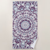 Mandala Spiritual Kaleidoscope Blue Purple White.  ビーチタオル (正面)