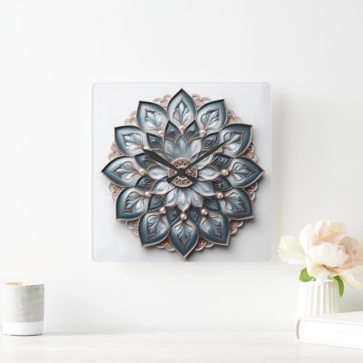 mandala style ornament スクエア壁時計 (ホーム)