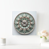 mandala style ornament soft green スクエア壁時計 (ホーム)