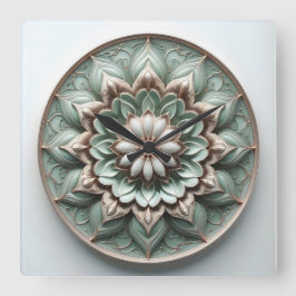 mandala style ornament soft green スクエア壁時計
