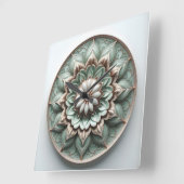 mandala style ornament soft green スクエア壁時計 (傾斜)