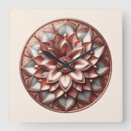 mandala style ornament, soft red スクエア壁時計
