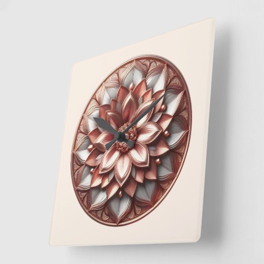 mandala style ornament, soft red スクエア壁時計 (傾斜)