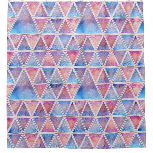 Mandala Trianglesパターン シャワーカーテン (正面)