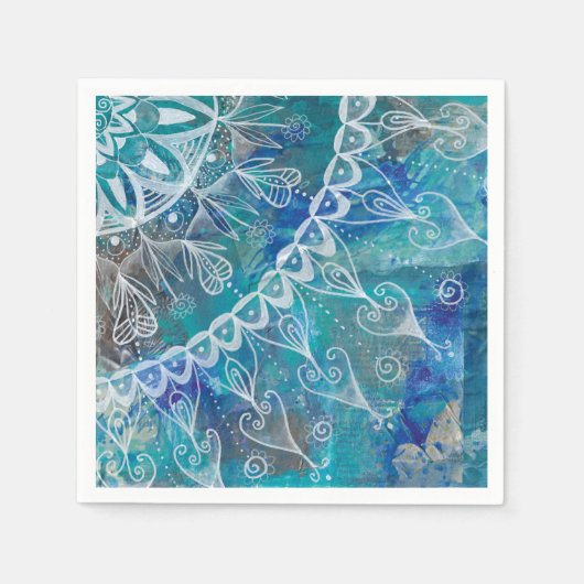 Mandala türkis und blau スタンダードカクテルナプキン (正面)