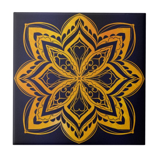 Mandala,zen,sacred geometric ,chakra, gold,elegant タイル (正面)