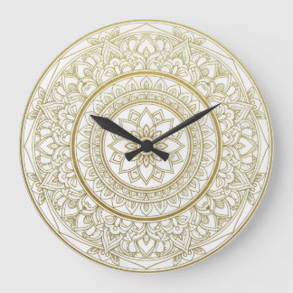Mandala Zen Wall Clock – Gold & White Spiritual De ラージ壁時計