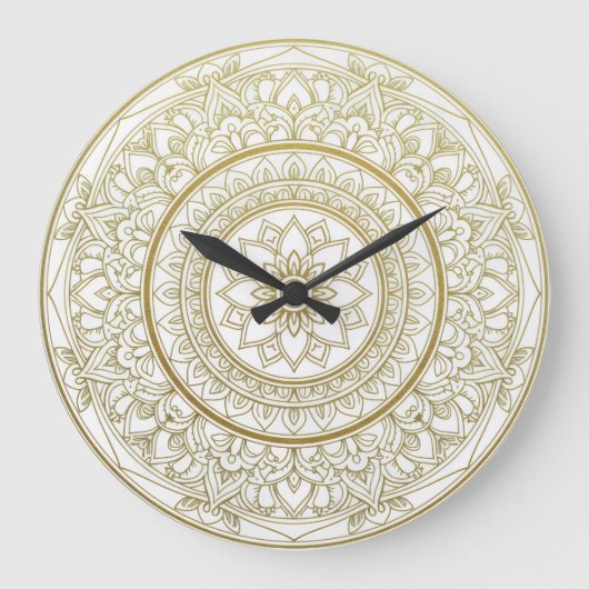Mandala Zen Wall Clock – Gold & White Spiritual De ラージ壁時計 (正面)
