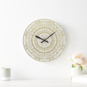 Mandala Zen Wall Clock – Gold & White Spiritual De ラージ壁時計 (ホーム)