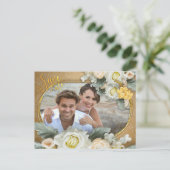 Mandalasの金ゴールド、白いバラの写真フレーム 案内ポストカード (スタンド正面)