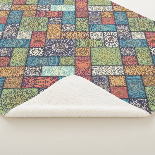 Mandalas四角形の四角形のミュート色パターン シェルパブランケット (3/4)