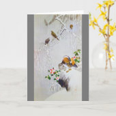 Mandarin Duck in Snow Scene, Watanabe Seitei カード (黄色い花)