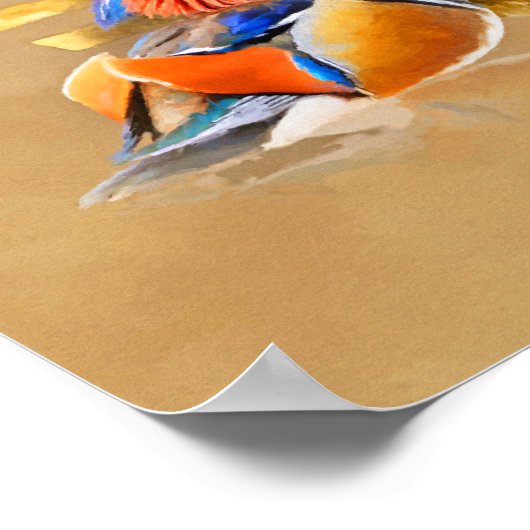 Mandarin Ducks and Double Happiness Symbol ポスター (角)