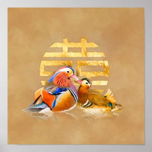 Mandarin Ducks and Double Happiness Symbol ポスター (正面)