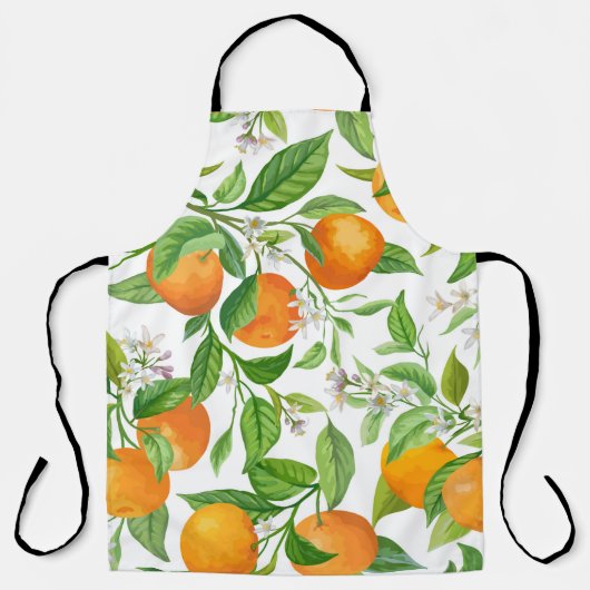 Mandarin Fruit Seamless Tropical Pattern, Colorful エプロン (正面)