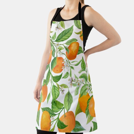 Mandarin Fruit Seamless Tropical Pattern, Colorful エプロン (インサイチュ)