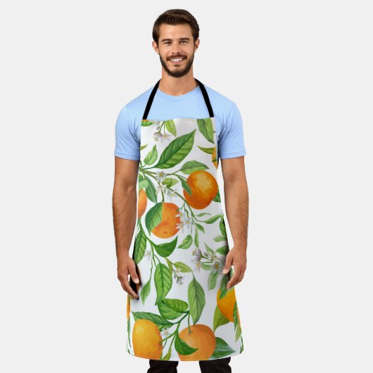 Mandarin Fruit Seamless Tropical Pattern, Colorful エプロン (着用した状態)