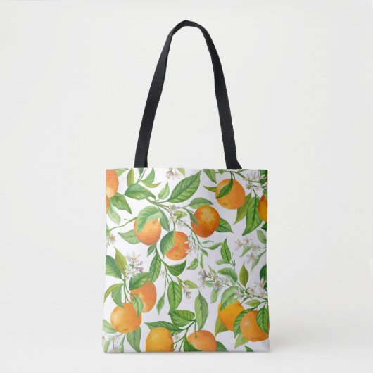 Mandarin Fruit Seamless Tropical Pattern, Colorful トートバッグ (正面)