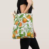 Mandarin Fruit Seamless Tropical Pattern, Colorful トートバッグ (クローズアップ)