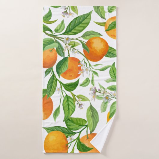 Mandarin Fruit Seamless Tropical Pattern, Colorful バスタオル (バスタオル)