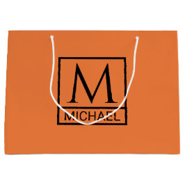 Mandarin Orange Gift Bag with Initial & Name ラージペーパーバッグ
