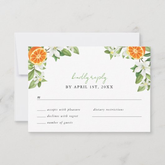 Mandarin Orange Watercolor Wedding RSVP (正面)