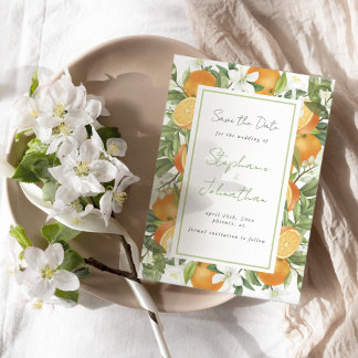 Mandarin Orange Watercolor Wedding Save the Date セーブザデート