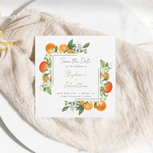 Mandarin Orange Watercolor Wedding  Save the Date セーブザデート