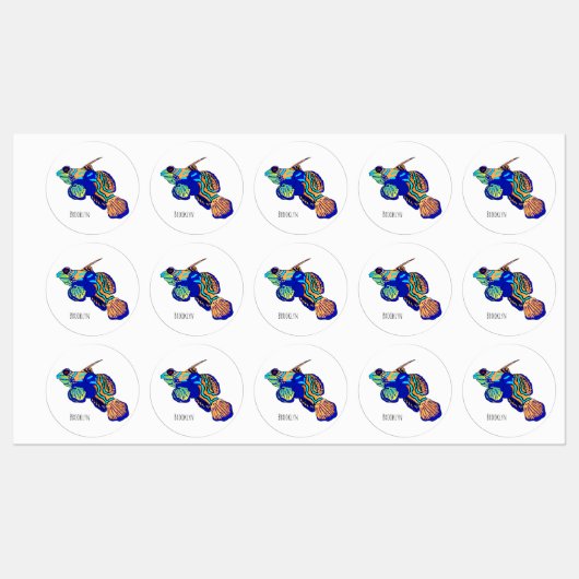 Mandarinfish cartoon illustration  ラベル (シート)