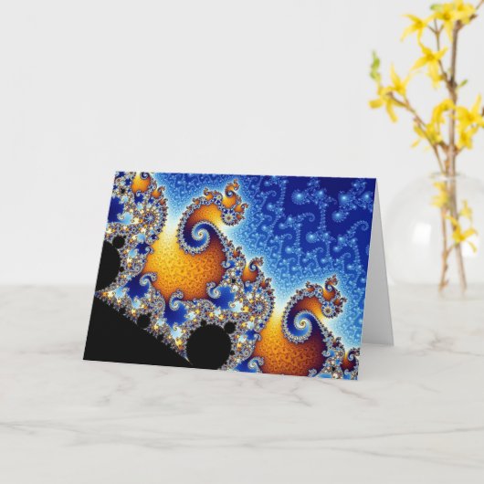 Mandelbrotの青い二重螺線形のフラクタル カード (黄色い花)