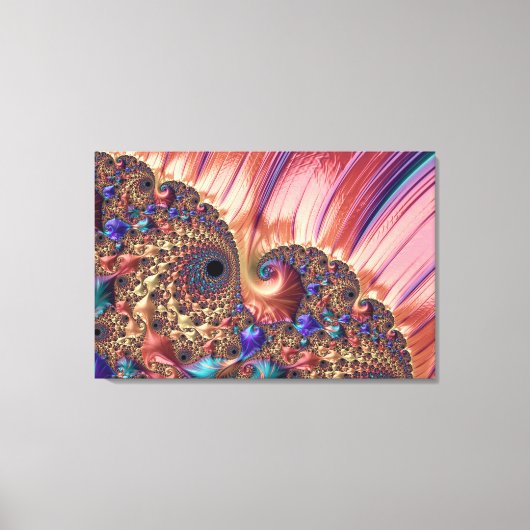 Mandelbrotセットフラクタルデジタルアートピンク&金ゴールド キャンバスプリント (正面)