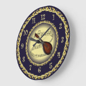 Mandolin 01 toミュージカルスクロール～金ゴールド/ネイビーブルー～ ラージ壁時計 (傾斜)