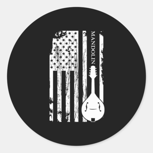 Mandolin American Flag Acoustic Music Band Gift ラウンドシール (正面)