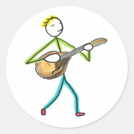 Mandolin Playing Stickman ラウンドシール